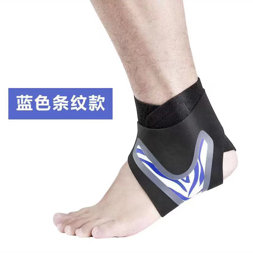 Adjustable ankle support brace in black side view on foot