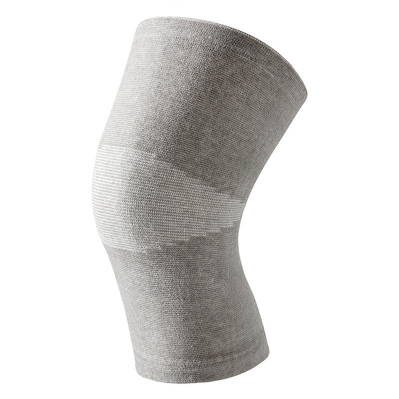 Gray breathable knit knee support sleeve with elastic compression design