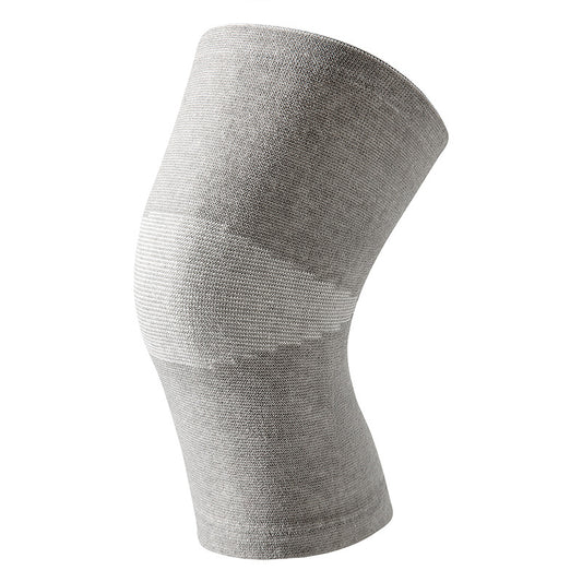 Gray breathable knit knee support sleeve with elastic compression design