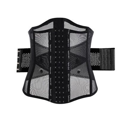 Black breathable maternity belly support belt with front closure and side support panels