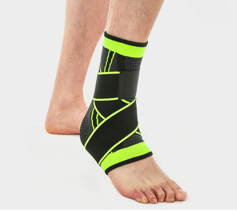 Close-up view of ankle brace strap wrapping around the ankle for adjustable support