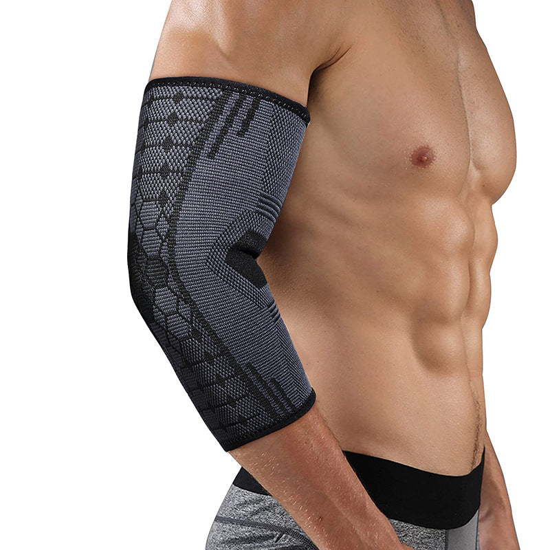 Elbow support sleeve size chart with measurement guidance and size ranges