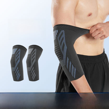 Knit elbow support sleeves displayed to show style and overall shape