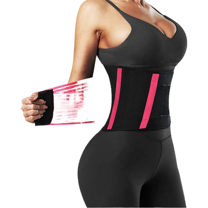 Purple adjustable pregnancy support belt showing supportive wrap fit on a model