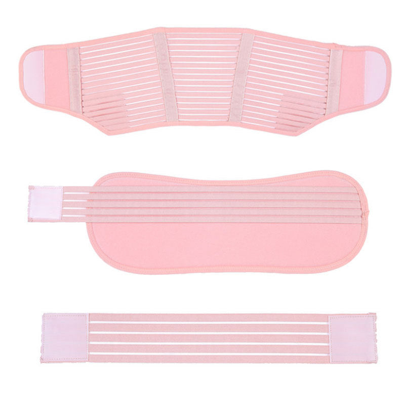 White maternity support belt with side strap extended to show adjustable fit