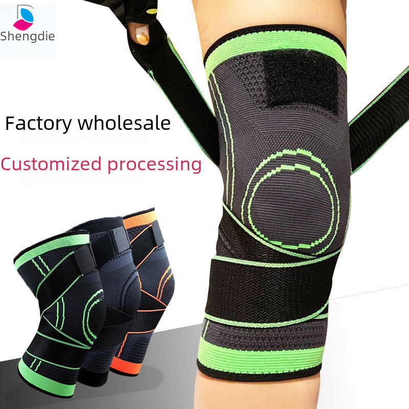 Orange knee support sleeve worn during active use