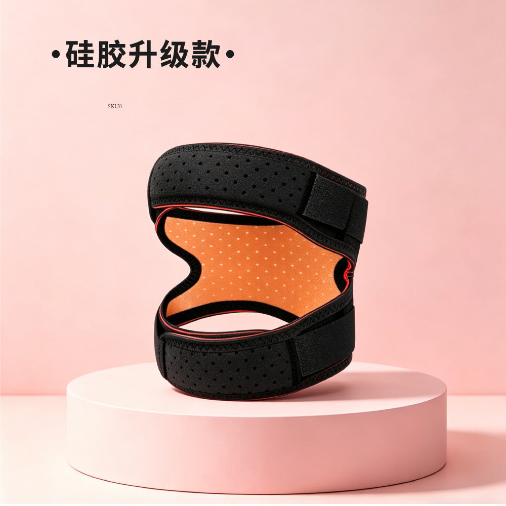 Close-up of patella knee strap showing silicone support pad and wrap fit