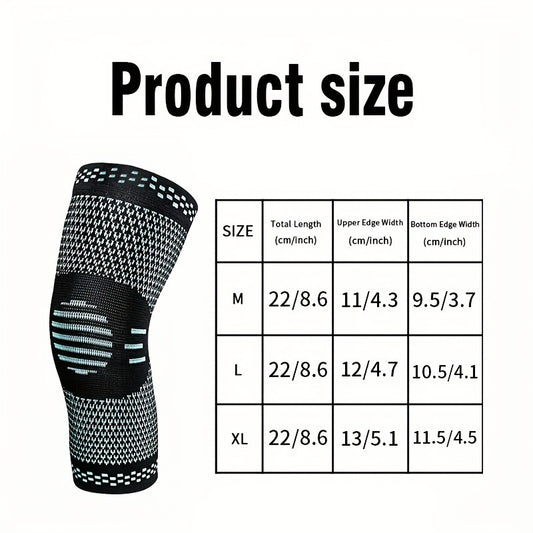 Breathable elbow support sleeve with size chart on white background
