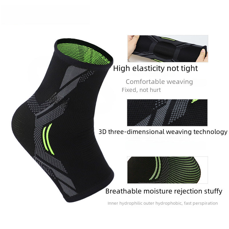 Knitted ankle support sleeve front and back view with size reference