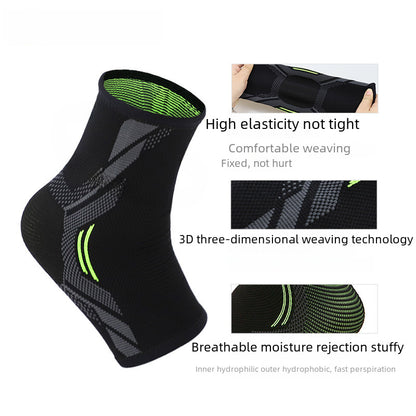 Knitted ankle support sleeve front and back view with size reference
