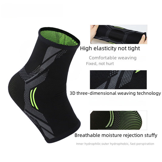 Knitted ankle support sleeve front and back view with size reference