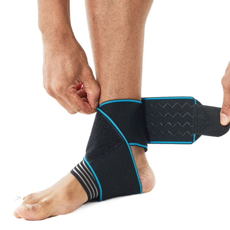 Elastic ankle support wrap showing hook-and-loop fastening around the ankle
