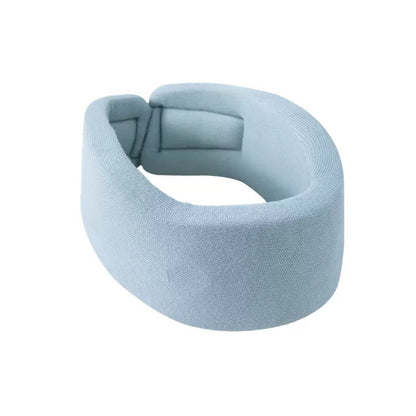 Close-up of light blue neck support brace showing padded inner structure