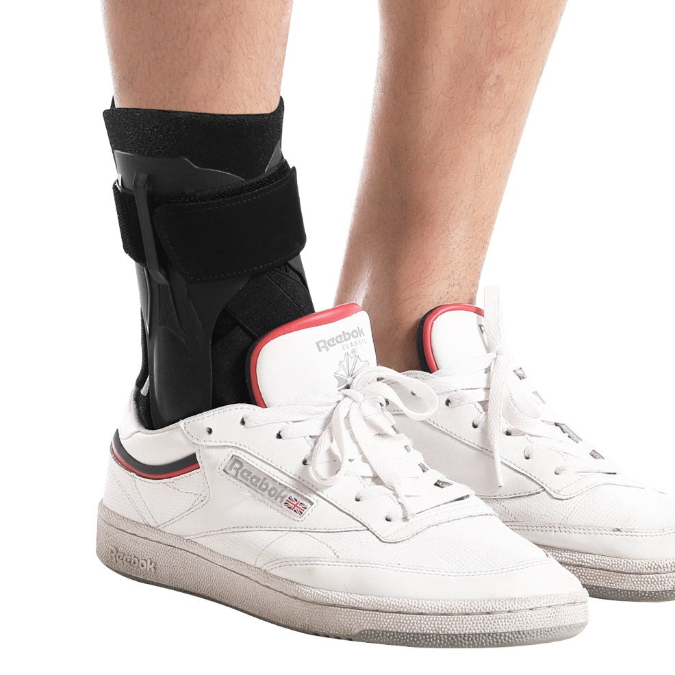 Front view of ankle brace being adjusted with wrap straps for a secure fit