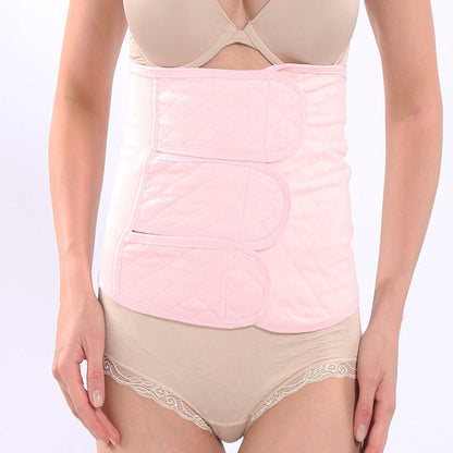 Pink postpartum abdominal support belt worn front view