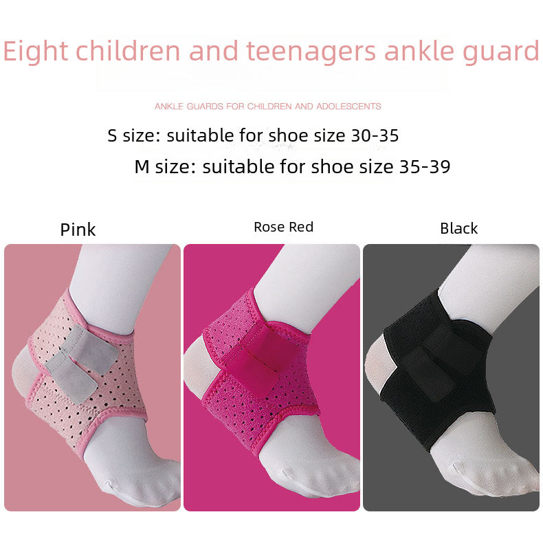 Pink kids ankle support brace worn on lower leg