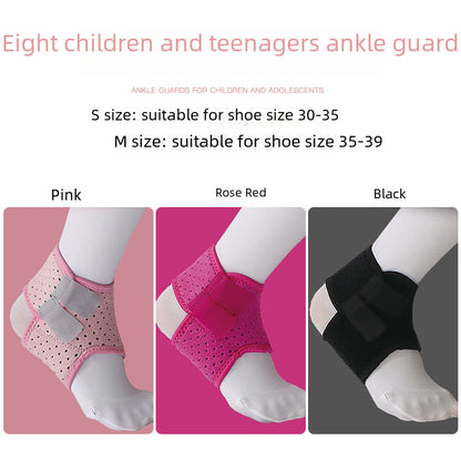 Pink kids ankle support brace worn on lower leg
