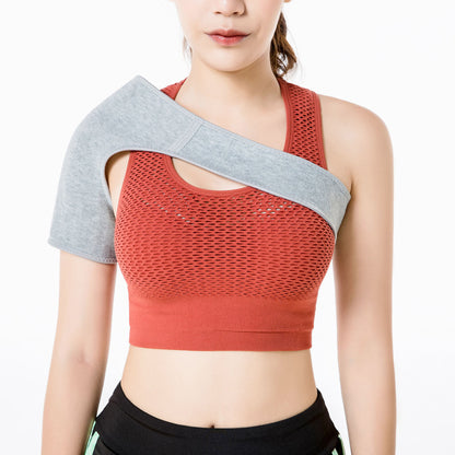Close-up of knit shoulder support strap showing soft texture and shoulder wrap shape