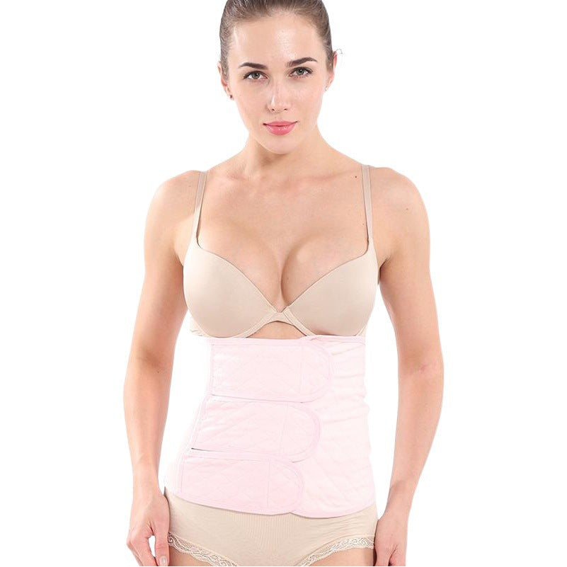 Pink cotton gauze postpartum belly support belt front view