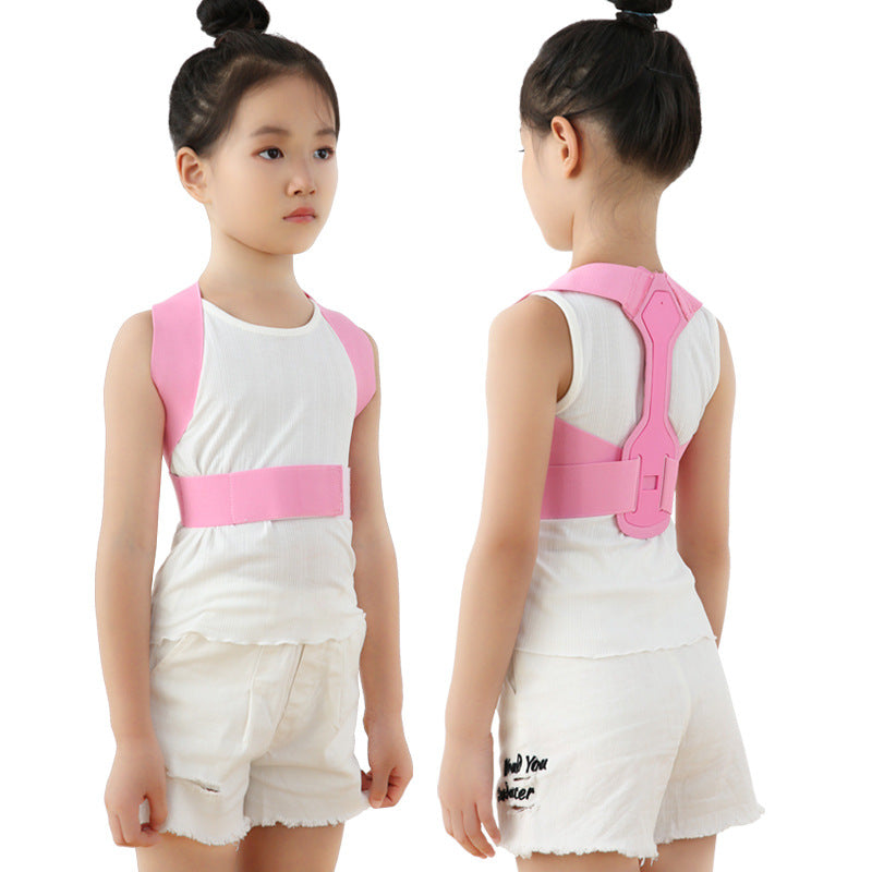 Blue posture support brace back view showing shoulder straps and back panel