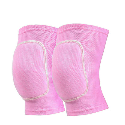 Pink padded knee support sleeve pair with thick front foam cushioning