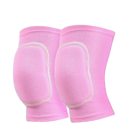 Pink padded knee support sleeve pair with thick front foam cushioning