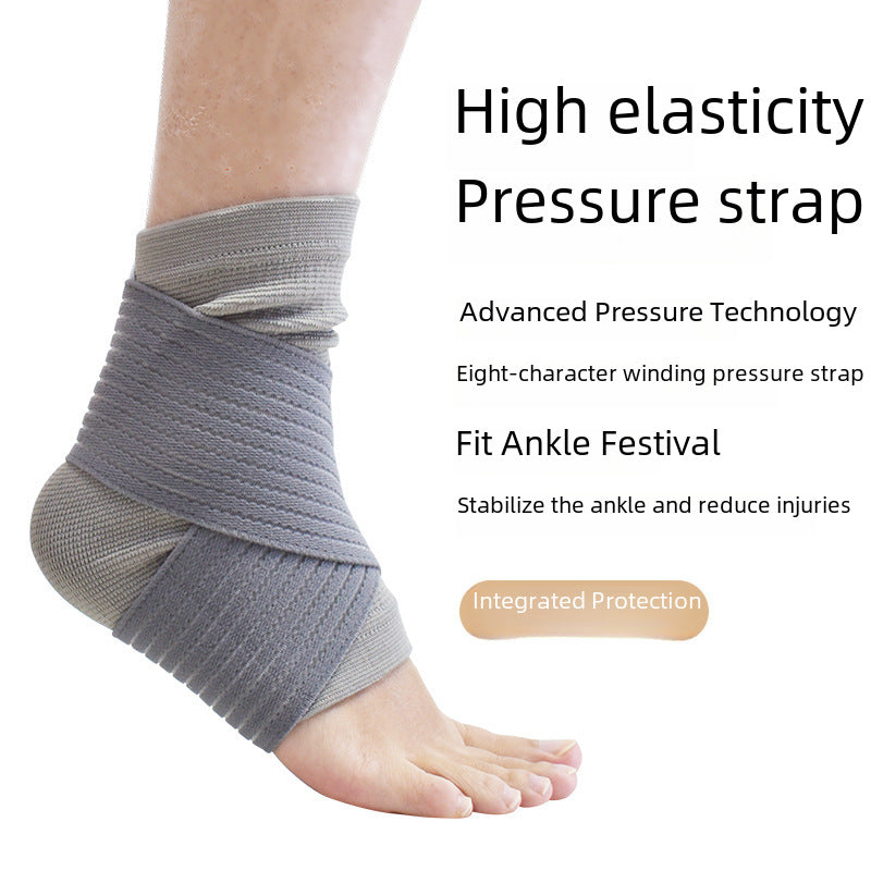 Grey ankle brace being adjusted to show strap fit and compression wrap