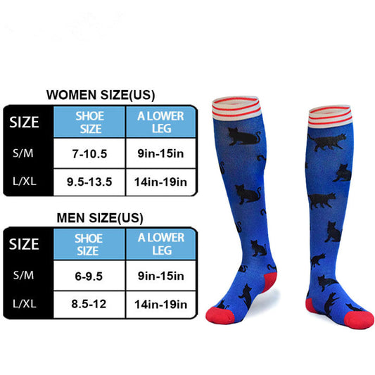 Black Cat Print Compression Socks
