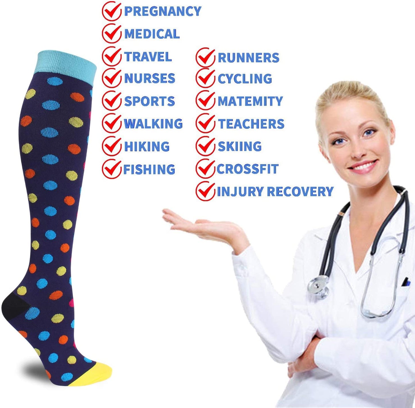 Compression Socks for Women & Men Circulation (1 Pairs) 15-20 mmHg is Best for Athletics, Support, Cycling, Nurse