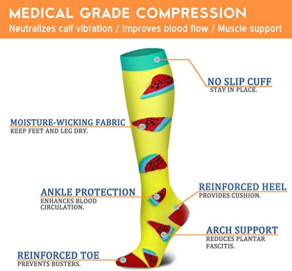 Cute Women Compression Socks for Circulation, Knee High Stockings Support for Nurse, Cycling, Hiking, Riding, Running
