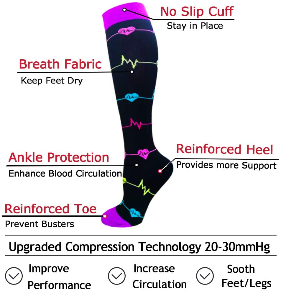 Deago Compression Socks Leg Warmers for Women & Men - Best for Running,  Athletic Sports, Flight Travel Pregnancy, Shin Splints - Below Knee High
