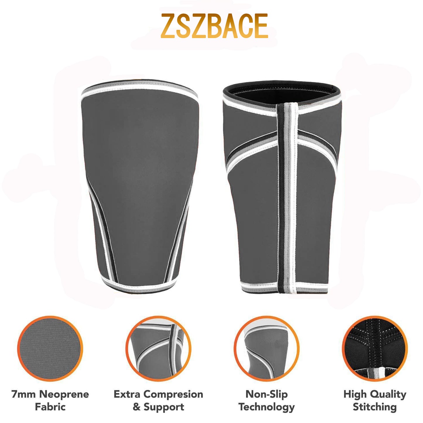 ZSZBACE Knee Sleeves - 7mm Thick Compression Knee Brace Support for Weightlifting, Powerlifting, Squats & CrossFit Training Fitness for Women and Men, 6 SIZE