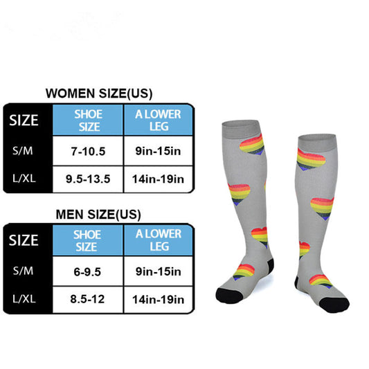 Rainbow Heart on Gray Compression Socks