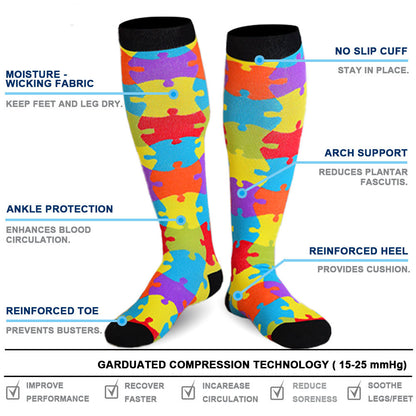 Compression Socks - Knee High for Running, Athletics, Travel - 1 Pair