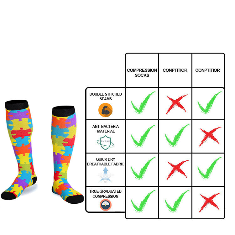 Compression Socks - Knee High for Running, Athletics, Travel - 1 Pair