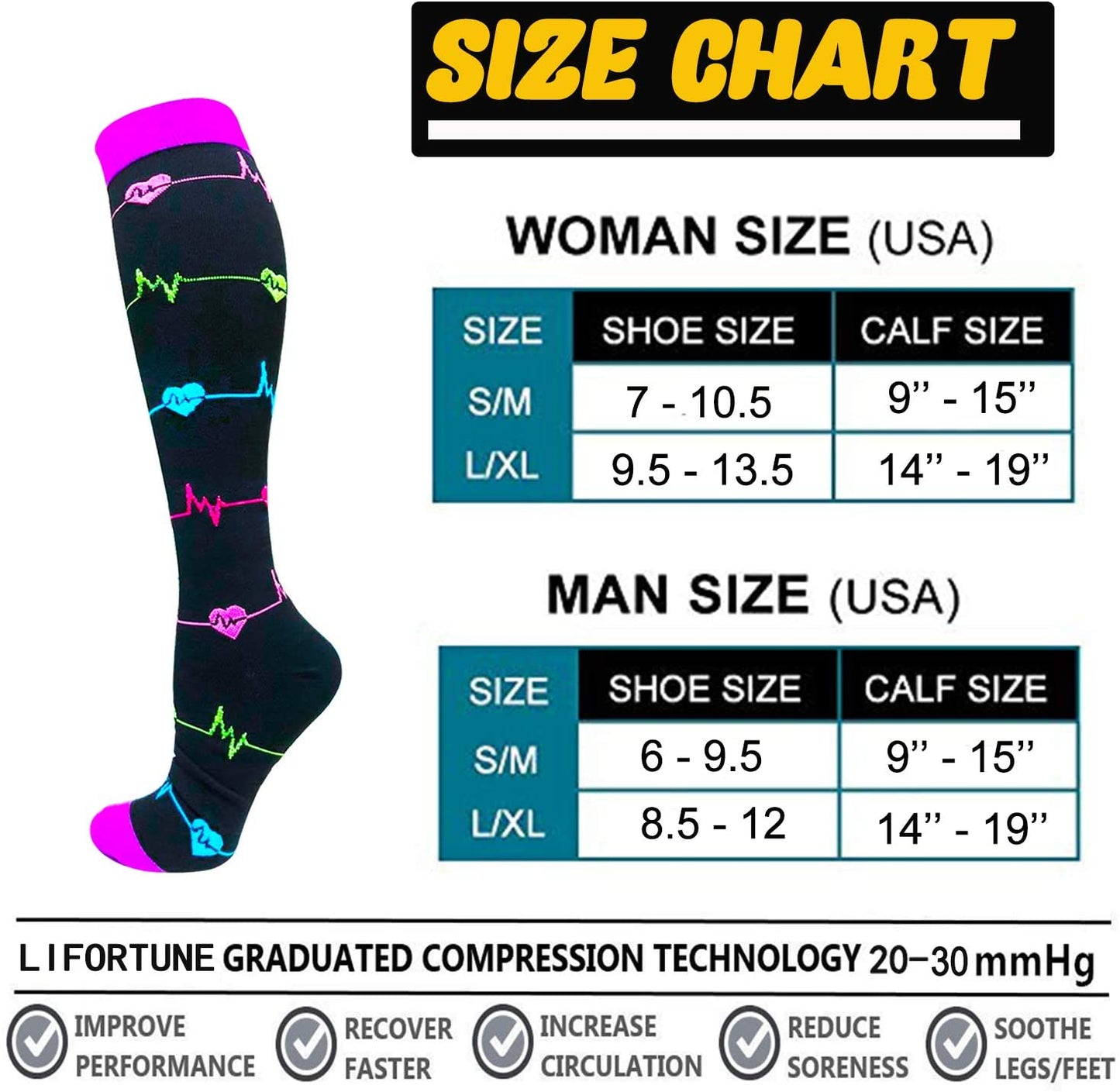 Compression Socks Women & Men - Best for Running,Medical,Athletic Sports,Flight Travel, Pregnancy