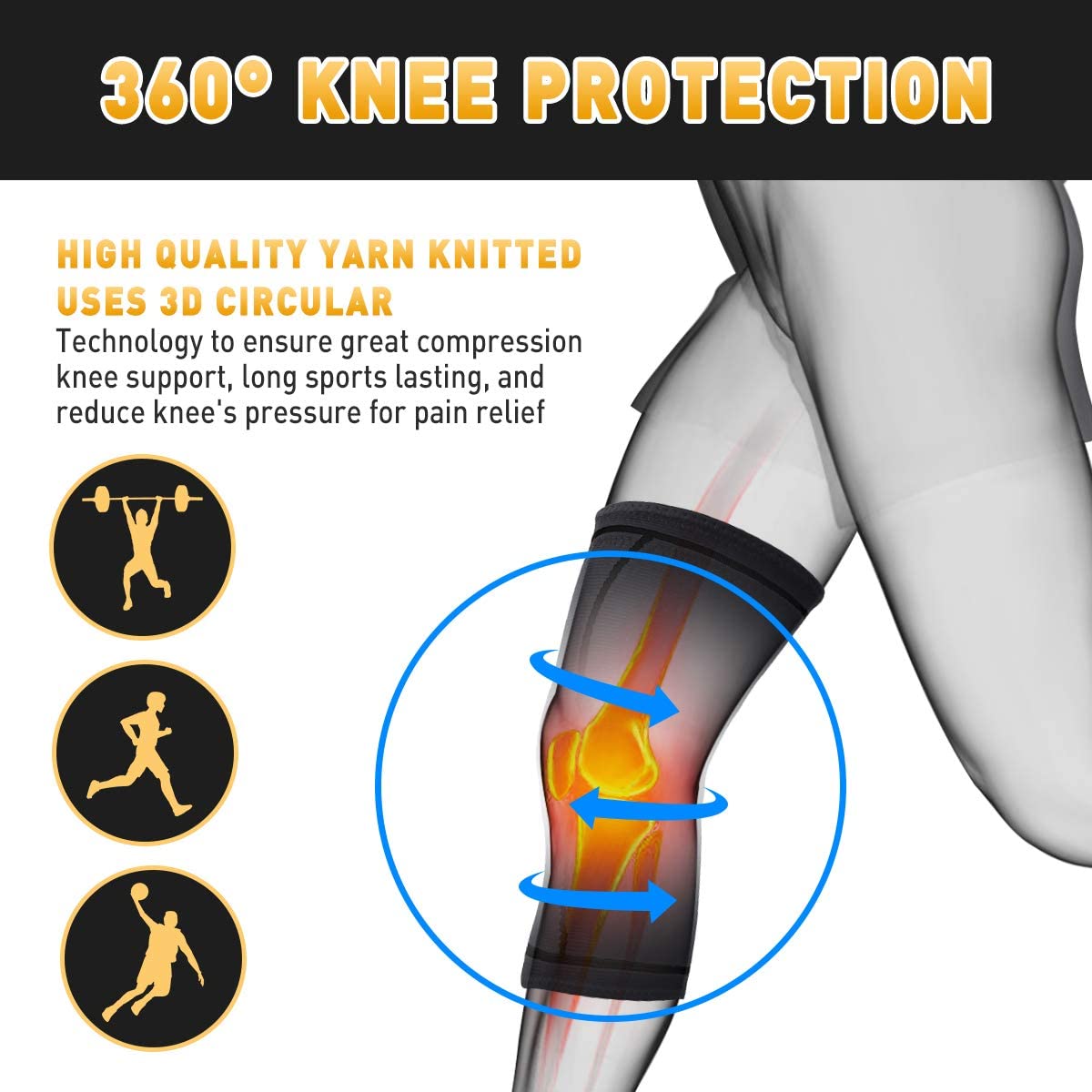 Knee Supports for Men Women - Compression Knee Sleeve for Arthritis Pain Relief Meniscus Tear, Non Slip Knee Support Brace for Running Squats Crossfit Other Sport