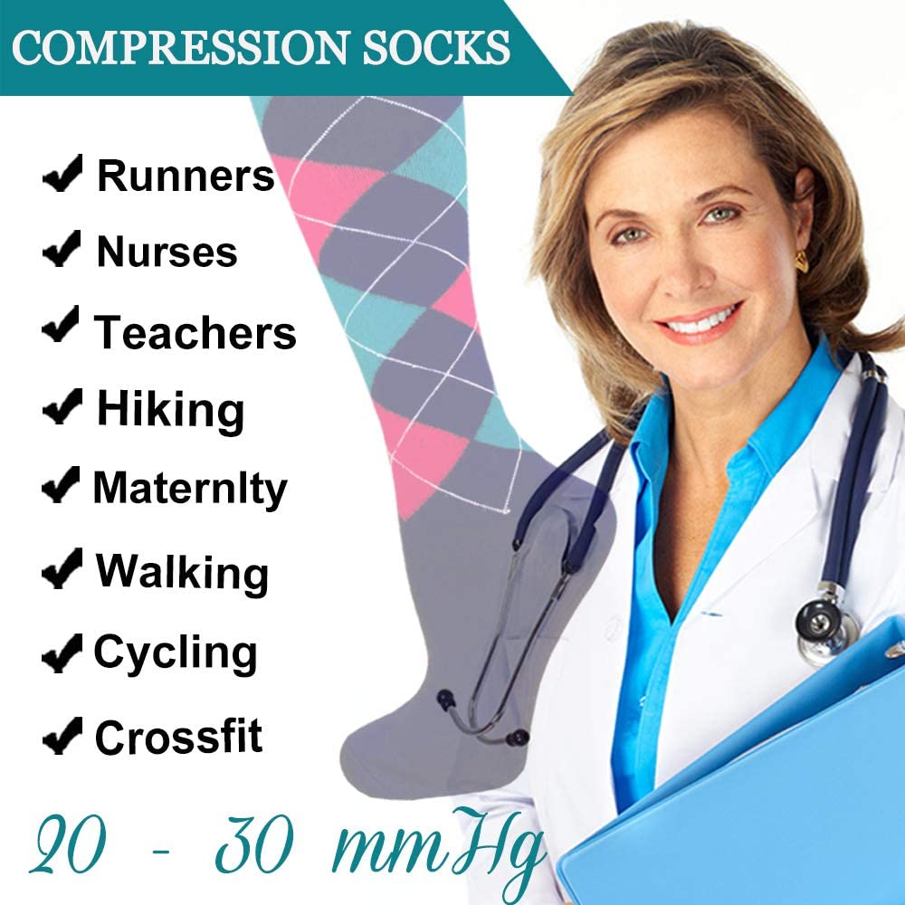 Compression Socks for Men Women 15-20 mmHg Athlete Nurses Travel