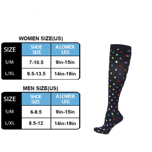 Multicolor Dot on Black Compression Socks