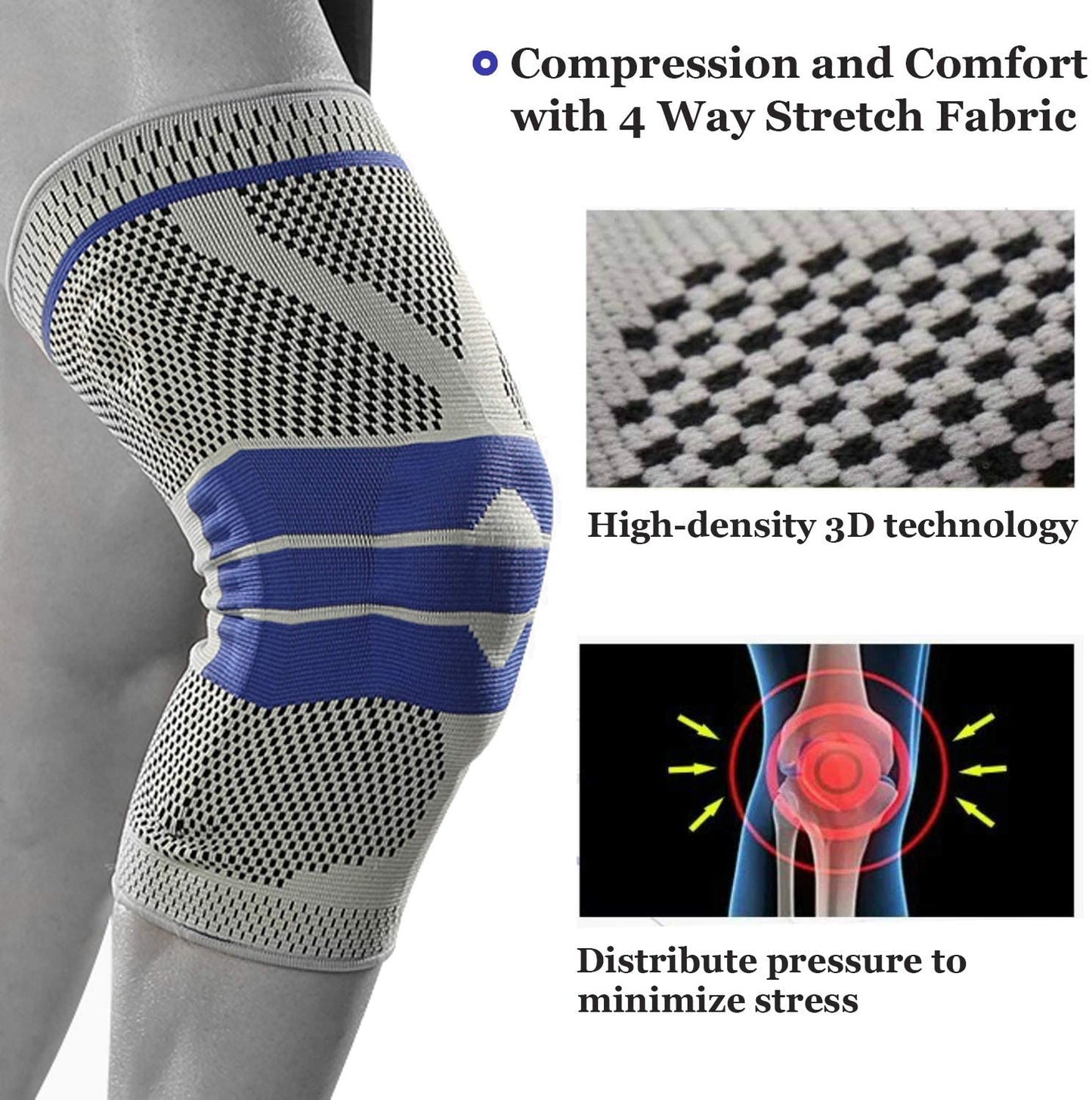 High Stretch Compression Knee Pads For Mens Basketball, Fitness
