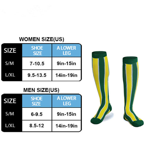 Green and Yellow Vertical Stripe Compression Socks