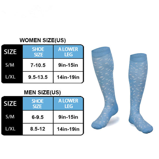 Pale Blue Motif Compression Socks