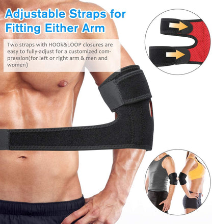 Adjustable Elbow Brace, Breathable Neoprene Elbow Support with Dual-Spring Stabilisers, Arm Wrap Elbow Strap for Tennis, Golfers, Protection Support