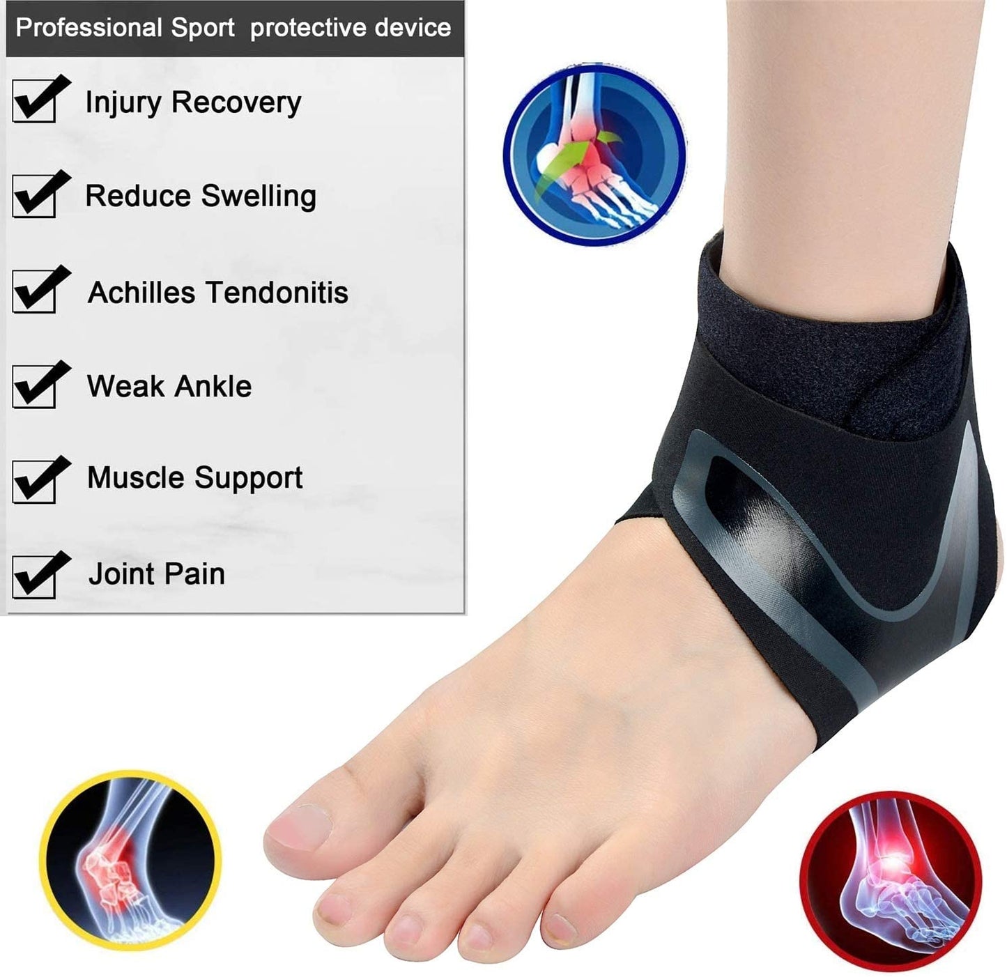 Ankle Support Brace, Adjustable Ankle Brace with Breathable & Elastic Nylon Material, Comfortable Ankle Wrap Sports Protect Against Chronic Ankle Strain Sprains Fatigue