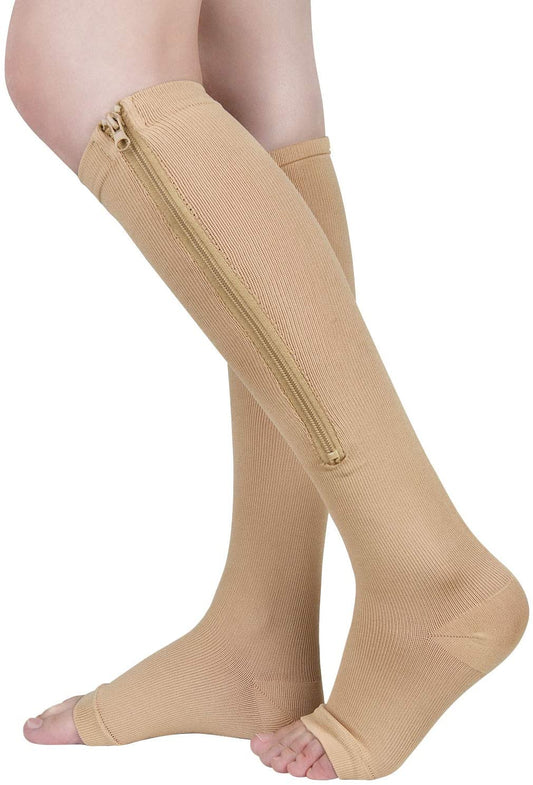 Open-Toe Zip-Up Compression Socks