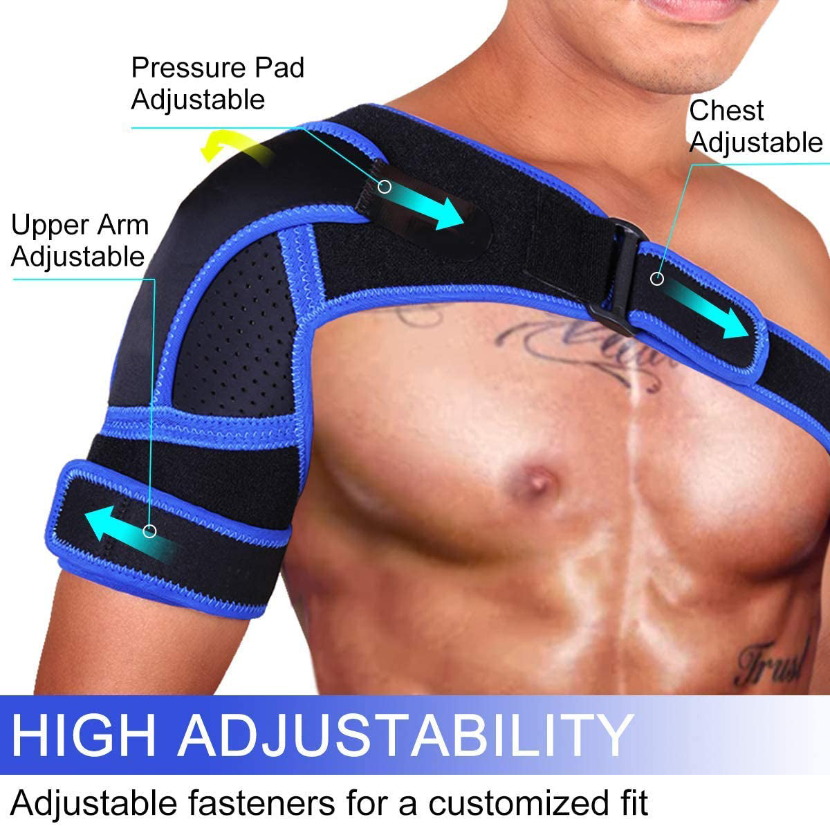 Compression Recovery Shoulder Brace - Adjustable Fit Sleeve Wrap Men Women.  Relief for Shoulder Injuries, Tendonitis