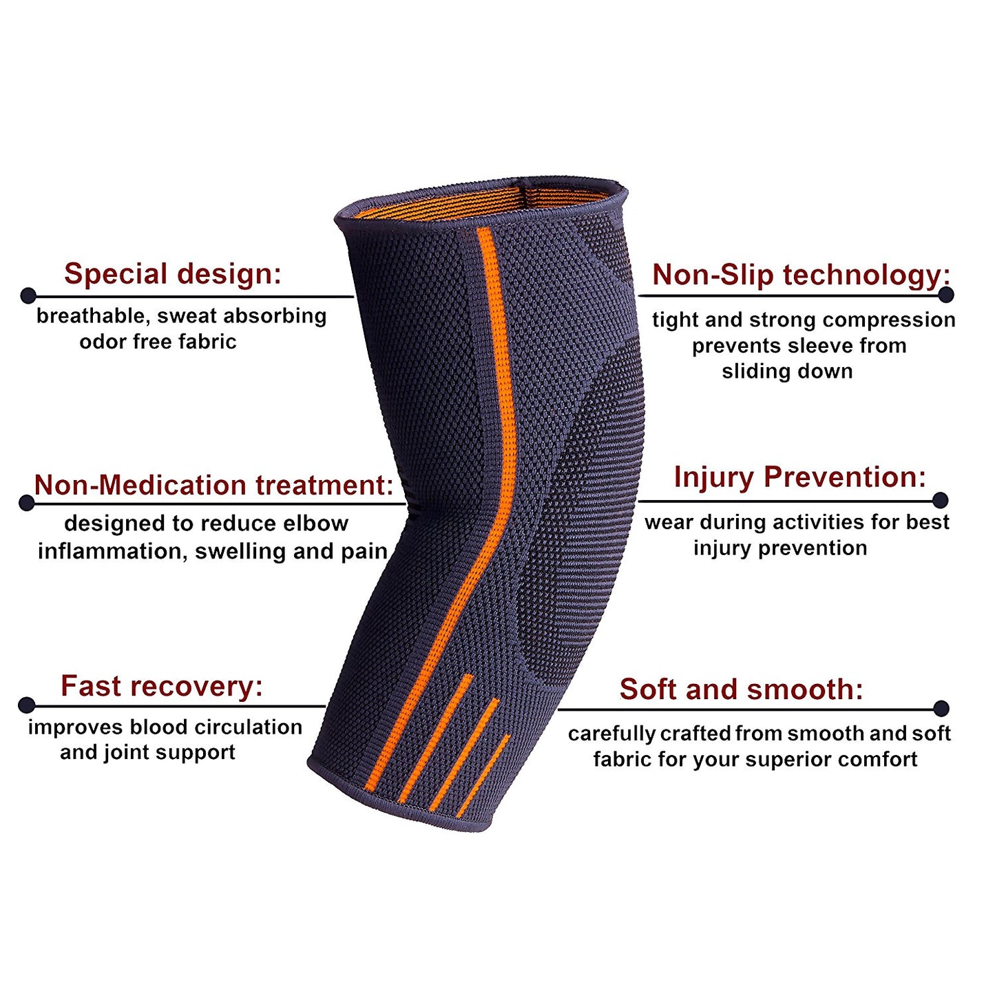 Elbow Brace Compression Sleeve Elbow Support for Weightlifting- Joint Pain, Tendonitis, Arthritis, Arm Protection, Tennis and Golfer's Elbow - Pair