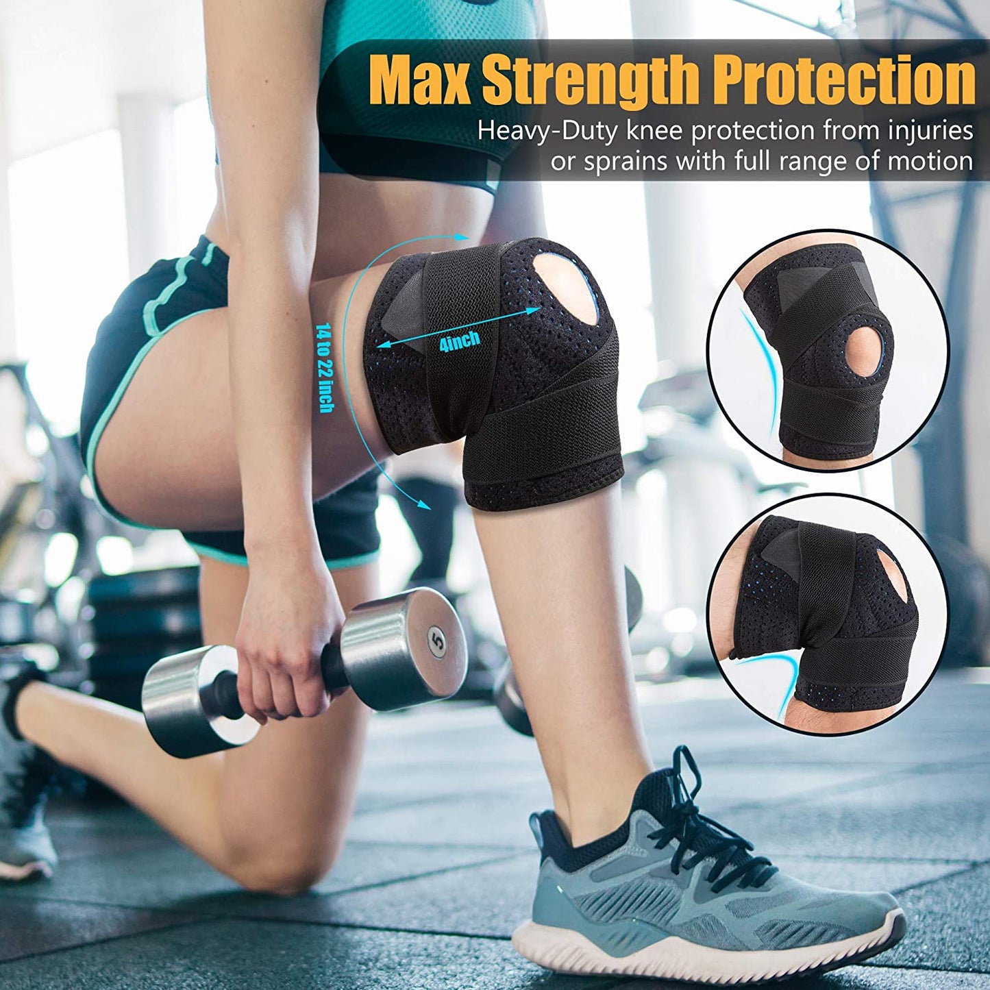 Knee Braces with Spring Stabilizers & Gel Patella Pad for Knee Support – Adjustable Compression Wrap for Running, Arthritis, Meniscus, Tear for Men & Women